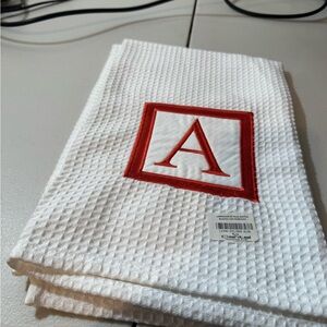 White and Red Monogrammed Kitchen Towel